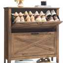 VASAGLE LIRY Collection - Shoe Storage Cabinet Organizer with 2 Flip Drawers, Freestanding Narrow Shoe Rack Cabinet for Entryway, Farmhouse Style, Fits 12 to 16 Pairs, Honey Brown UHSC201K01