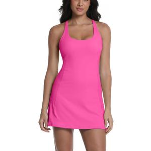 Tennis Dress for Women Workout Dress with Built-in Bra & Shorts Pockets for Athletic Exercise Golf (Large, Rose)