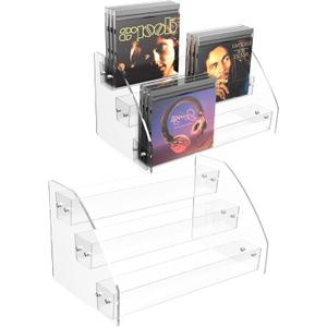 2 Pack 3Tier Clear Acrylic CD Organizers, Display Rack Holds up to 36 Standard DVD Cases for Media Storage and Organization