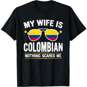 Funny My Wife is Colombian, Proud Husband Colombia Heritage T-Shirt, Black, L
