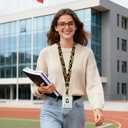 Stretchy Scrunchie Lanyard for Id Badges, Cute Teacher Lanyard Keychain Wristlet with 4 Id Holders for Women,Nurses (Leopard)