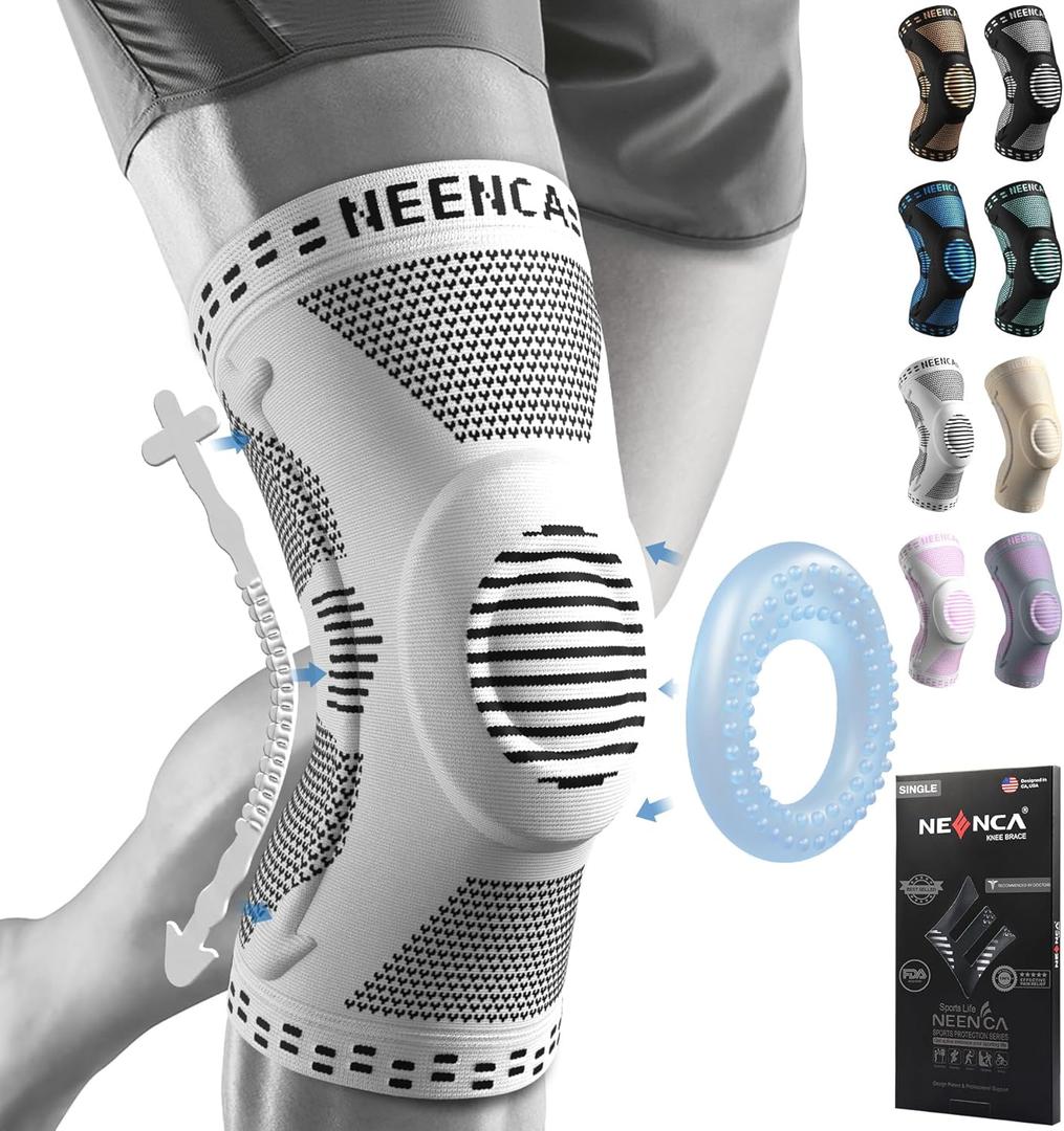 NEENCA Professional Knee Brace for Pain Relief, Medical Knee Support with Patella Pad & Side Stabilizers, Compression Knee Sleeve for Meniscus Tear, ACL, Joint Pain, Runner, Workout - FSA/HSA Eligible (X-Small, Gray)