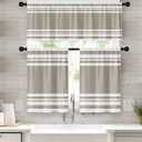 Taupe Kitchen Window Curtains Valance and Tier Set 36 Inch, Striped Abstract Rod Pocket Short Tier Curtain for Bathroom, Modern Small Cafe Drapes for Kitchen Decor