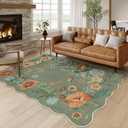 Lahome Floral Living Room Rugs, Area Rugs 5x7 Rug for Bedroom Ultra-Thin Soft Rug, Non-Slip Washable Rugs Stain Resistant Boho Rug Low-Pile Throw Rug for Dining Room Office (5x7ft,Green) (5'x7')