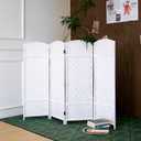 4-Panel Short Room Divider, 3.9 ft Freestanding Partition Wall, Natural White Rattan Double-Sided Folding Screen for Living Room, Bedroom & Corner Privacy