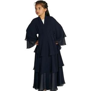 Chiffon layered Open Abaya Dubai Kaftan Muslim Cardigan Abayas Dresses For Girls Casual Robe Kimono Islam Clothing 7-8