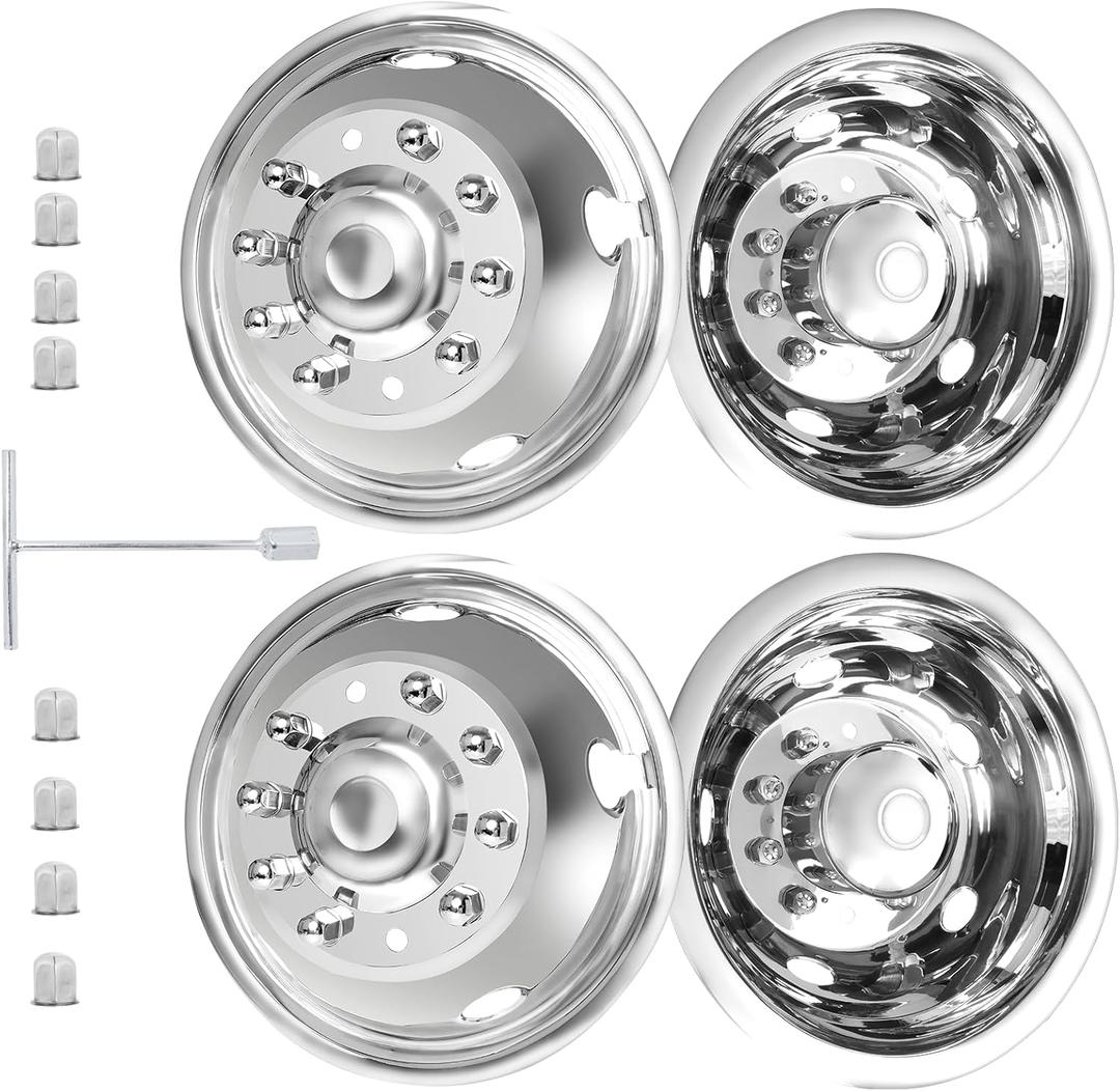 hightall 19.5 Wheel Simulators, 19.5" 10 Lug Stainless Steel Hubcaps,Polished Surface,2Pcs Front Wheel/2Pcs Rear Wheel,Bolts On Wheel Cover Set Compatible with Ford 2005-2025 F450/F550
