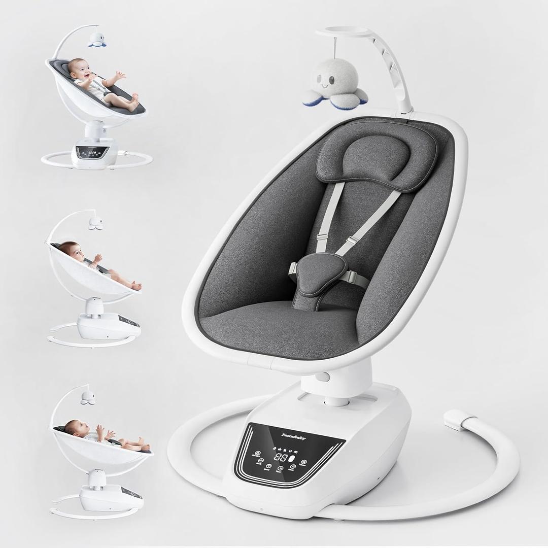 Baby Swings for Infants, FasonBaby Baby Swing, 3D-Motion Baby Swing with 5 Motions & 4-Speeds, Smart Newborn Swing Infant Swing (White)
