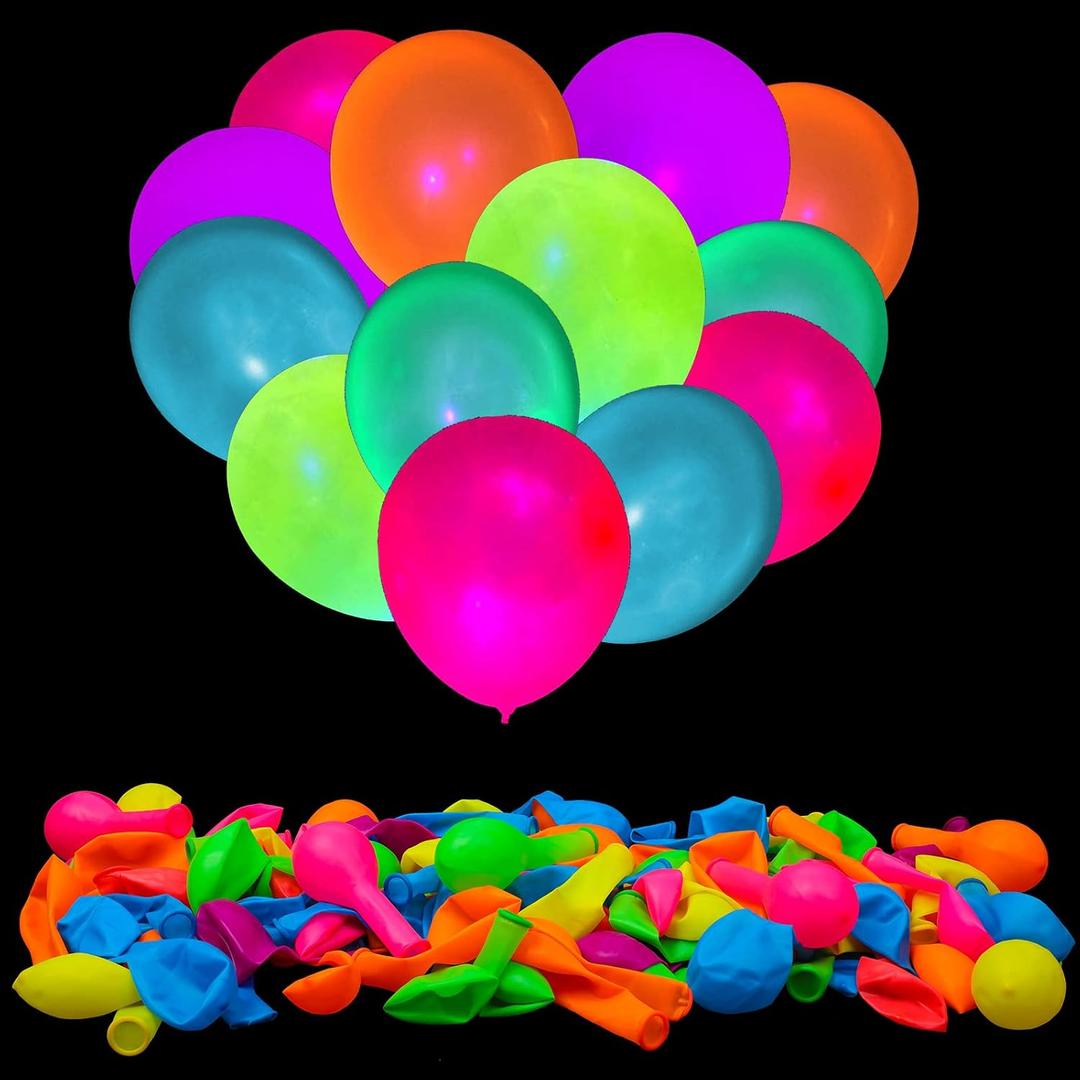 100 Pcs UV Neon Balloons, Neon Glow Party Balloons UV Black Light Balloon Glow in the dark for Birthday Decorations Wedding Glow Party Supplies Blacklight Reactive Fluorescent Balloons