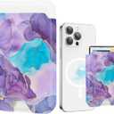 for Magsafe Wallet, Magnetic Wallet Card Holder for iPhone 17/16/16e/15/14/13/12 Pro/Max/Plus/Mini Case, Strong Magnet Phone Pocket Cute Design Credit Card Fit 3 Cards (Purple Blue Marble)