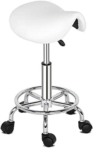 Adjustable Swivel Rolling Stool - PU Leather Salon Chair with Wheels, Soft Seat, Height Adjustable, Perfect for Beauty, Spa, and Home Use (White)