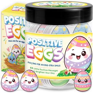 Positive Egg Jar With 60 Affirmation Cards - Easter Gifts For Kids, Teen, Boys, Girls - Easter Basket Stuffers For Teens, Kids - Easters Classroom Gifts - Emotional Support Gift (5 Color Eggs)