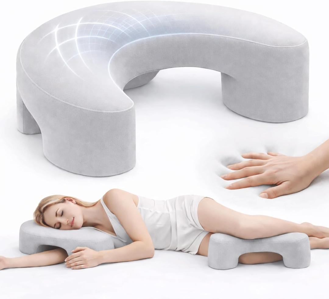 Side Sleeper Pillow with Arm Hole, Memory Foam Shoulder Pillow for Adults, Open Arm Channel Design, Ergonomic Neck, Shoulder & Arm Support for Left or Right Side Sleeping, Light Gray