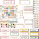 85 Pcs Spanish Classroom Calendar Back to School Bulletin Board Set Seasons Weather Days of the Week Chart Bulletin Board Calendar Set for Elementary Preschool Chalkboard Decor (Boho)