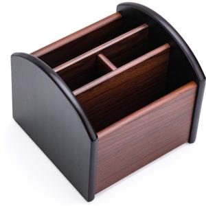 MaxGear Remote Control Holder Caddy, Wooden Desk Organizer with 4 Compartments, Multifunctional Storage for Remote Controls, TV & Office Supplies, Ideal for Tabletop