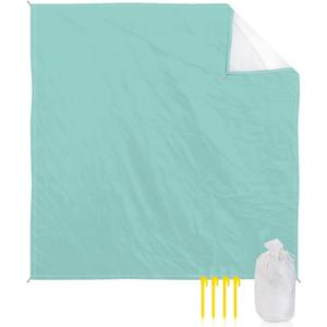 ALAGEO Beach Blanket Solid Teal Color Sandproof Waterproof Beach Mat Light Cyan Sand Free Mat Quick Drying Beach Essentials for Vacation Lightweight with 4 Stakes & Corner Pockets 95"x80"