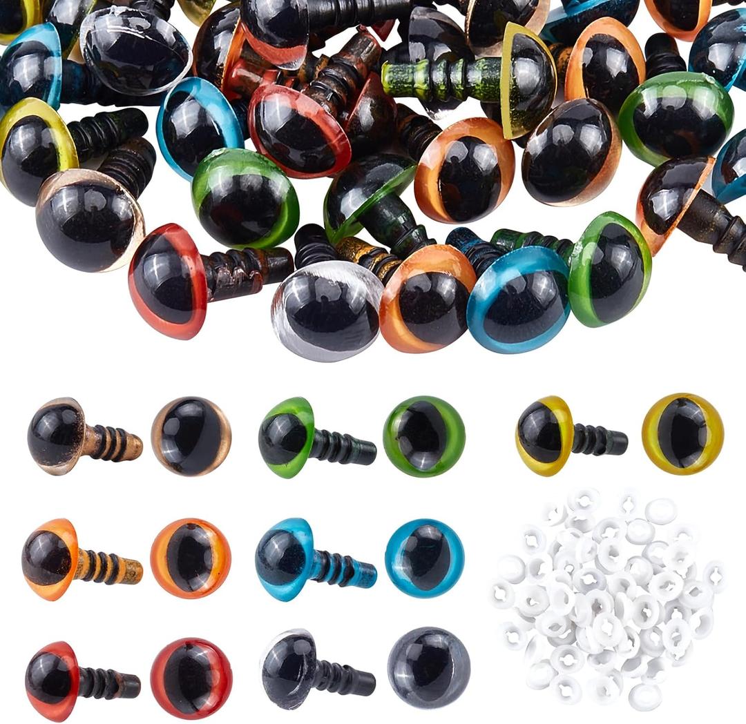 PH PandaHall 70pcs Plastic Safety Eyes 10mm Craft Eyes Amigurumi Cat Eyes with 70pcs Washers for Puppet, Plush Animal, Stuffed Animals, Teddy Puppet, Crochet Animal Crafts Making