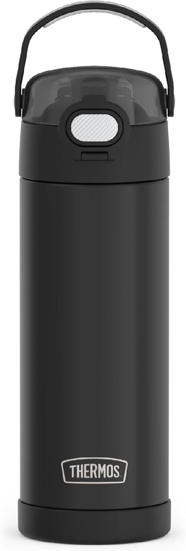 THERMOS FUNTAINER 16 Ounce Stainless Steel Vacuum Insulated Bottle with Wide Spout Lid, Black Matte