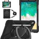 BATYUE iPad Air 3rd Generation Case 2019 / iPad Pro 10.5 inch Case 2017; Rugged Heavy Duty Protective Cover with Pencil Holder, 360° Swivel Stand, Shoulder Strap; for Kids (Black)