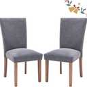 Parsons Dining Chairs Set of 2, Upholstered Nailhead Dining Room Kitchen Side Chair with Thick Cushions and Wood Legs, Dark Grey