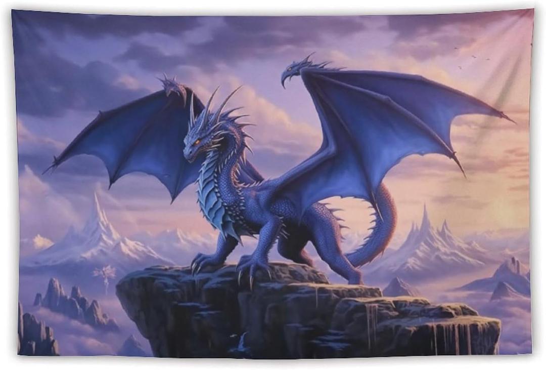ANMOGID Tapestry Wall Hanging Aesthetic Decoration For Bedroom Living Room Wall Art Tapestries Purple Dragon Medieval Fantasy Animals 90"x59" (style-1)