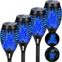 4 Pack Solar Torch Lights Outdoor Waterproof - Blue Flickering Flame, Outdoor Solar Garden Lights for Yard, Tiki Torches for Outside Patio Pathway Decorations