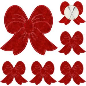 Christmas Placemats Set of 6 Velvet Red Bow Placemats Cute Modern Christmas Table Mats Neutral Style for Parties and Thanksgiving Kitchen Banquet Setting for Dinner Party