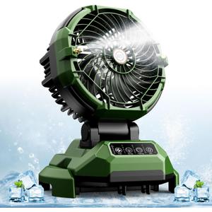 Lacoco Portable Misting Fan with 150 ° rotation, 30000mAh Rechargeable Battery Operated Fans, Outdoor Cooling Fan for Patio, BBQ, Worksite, Adjustable Base for 10-13in Bucket(No Bucket Included)