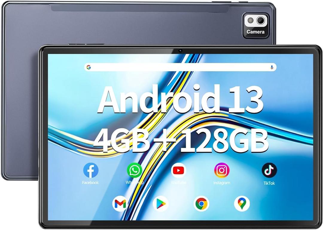 10.1 Inch Tablet, 4GB RAM 128GB ROM Android 13 Tablets with Octa-Core 2.0Ghz Processor, 1280 * 800 Pixel IPS Screen, 2MP+8MP Camera, 6000mAh, WiFi, Bluetooth 5.0