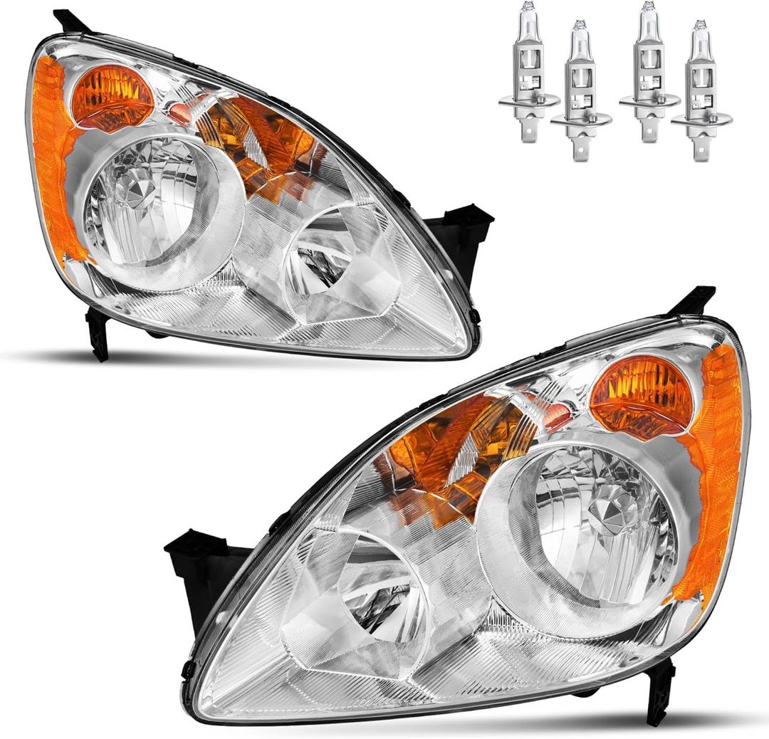 Headlights Assembly for 2005 2006 Honda CR-V 4-Door Sport Halogen Headlamp Replacement, High/Low Beam W/Bulbs, Driver & Passenger Side