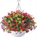 Artificial Faux Hanging Plants Flowers Basket for Outdoor Outside Spring Summer Decoration, Fake Silk UV Sun Resistant Realistic Colorful Daisy for Porch Patio Balcony Home