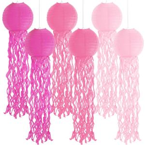 Set of 6 Hanging Jellyfish Paper Lanterns Blue Jellyfish Decor for The Sea Ocean Party, Mermaid Birthday Decoration, Baby Shower, Nautical Events (Pink)