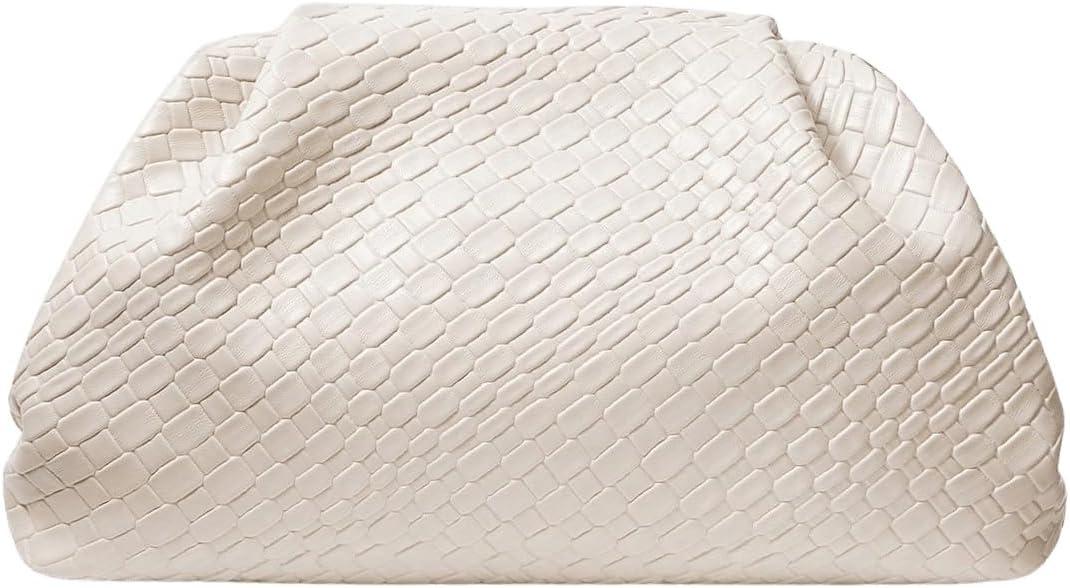 QWINEE Women's Woven Evening Bag Dumpling Clutch Purse No Strap Handbags Elegant Faux PU Leather Clutch Bag (Apricot)