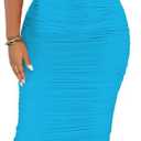 PINSV Women Ruched Off Shoulder Dress Bodycon Party Elegant Midi Dresses (XX-Large, Solid Lake Blue)
