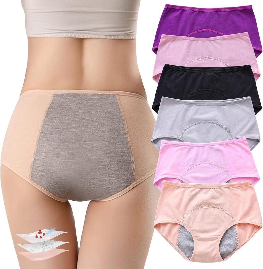 ZJHTK 6Pcs Cotton Incontinence Underwear for Women, Middle Waisted Panties for Women over 60, Reusable Protective Briefs (Large, Multicolor)
