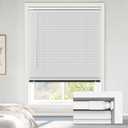 LazBlinds No Drill Blackout Vinyl Mini Blinds, White 34"x48" | No tools needed. Child-safe cordless lift. 100% blackout for total privacy. Durable, easy clean