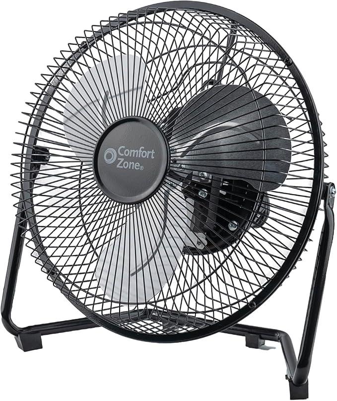 Comfort Zone 9-Inch High-Velocity Desk Fan, All-Metal 3-Speed Turbo Air Circulator with 180° Tilt, Quiet Small Table Fan for Office, Bedroom, and Home, Fully Assembled, ETL Listed