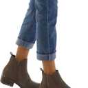 mysoft Women's Chelsea Ankle Boots Side Zipper Chunky Block Low Heel Booties Lug Sole Short Boots (Brown)