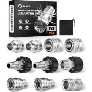 Saker Pressure Washer Hose Connector Set 10 PCS,Hose Adapter Set,Pressure Washer Connector Accessories,M22-14 Swivel to 3/8'' Quick Connect, 3/4" to Quick Disconnect,Quick Connect Set with Storage Bag