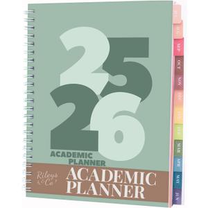 2 x Rileys Academic Planner 2025-2026, Daily, Weekly & Monthly Planner, July 2025 - June 2026, Student Notes Pages, Twin-Wire Binding, Weekly Agenda for School & Work (8 x 6-Inches, Green, Chunky)