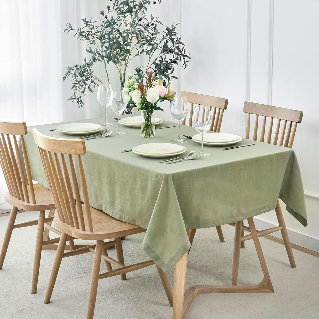 maxmill Lux Faux Linen Table Cloth with Slubby Yarn Textured Weaves Wrinkle Free Anti-Shrink Soft Tablecloth Decorative Table Cover for Dining Room Use Rectangle 60 x 104 Inch Sage Green