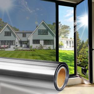 2 x One Way Window Film Sun Blocking for Home, Daytime Privacy Mirror Tint, Heat Blocking & UV Protection 90%, Static Cling No Glue, Reflective Window Tint for Glass Doors(Silver,17.5 x 78.7)