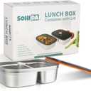 Electric Lunch Box Dual Compartment Container and Lid (1.5L Silver-Dual)