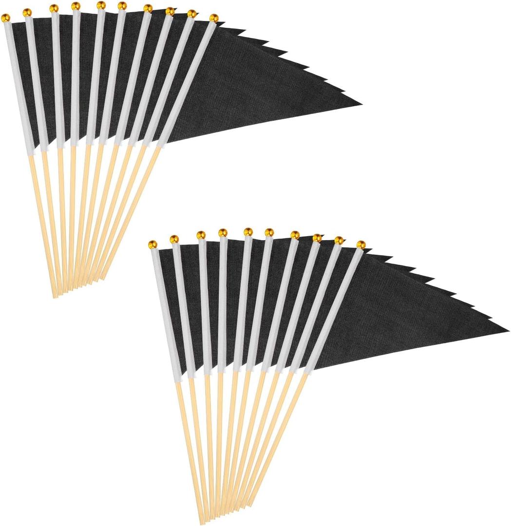 PATIKIL 8x3 Inch Mini Pennant Flags, 20Pcs Wooden Pole Small Handheld Blank Solid Flag on Stick for DIY Graffiti Birthday Carnival Celebration Sports, Black