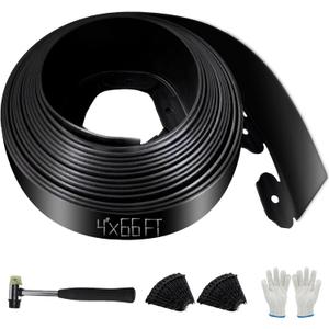 No Dig Landscape Edging 66FT, 4 Inch Plastic Edging for Landscaping with 200 Spikes, for Garden, Lawn, Flower Beds and Yard, Black