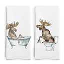 FSTCSV Funny Moose Decor Hand Towels Set of 2, Moose Gifts for Kids Women Hand Towel, Winter Cabin Forest Animal Decorative Towels for Bathroom, Funny MooseLovers Kids Bathroom Decor, 16x24in