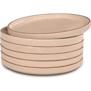 Mora Ceramic Flat Plates Set of 6-8 in - The Dessert, Salad, Appetizer, Small Lunch, etc Plate. Microwave, Oven, and Dishwasher Safe, Scratch Resistant. Kitchen Porcelain Dish - Chai