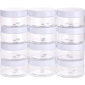 SATINIOR 12 Pack 2 oz Plastic Container Jars with Lids Round Clear Travel Cosmetic Container Jars for Toiletries, Lotion, Cream, Ointment, Makeup, Rhinestone, Sample, Kitchen Storage(White)