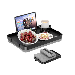 Lap Tray with Cushion Plastic Lap Desk with Cushion 15.5”Large Breakfast in Bed Tray with Removable Cushion & Cup/Phone Holder, Lap Table with Laptop Pocket for Couch TV Adults Eating Gaming Black