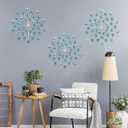 DXYAKY Set of 3 Modern Starburst Wall Decor, Metal Wall Sculpture with Crystal Accents, Blue 3D Wall Art for Living Room, Bedroom & Home, Elegant Hanging Wall Decoration (11.8 inch)